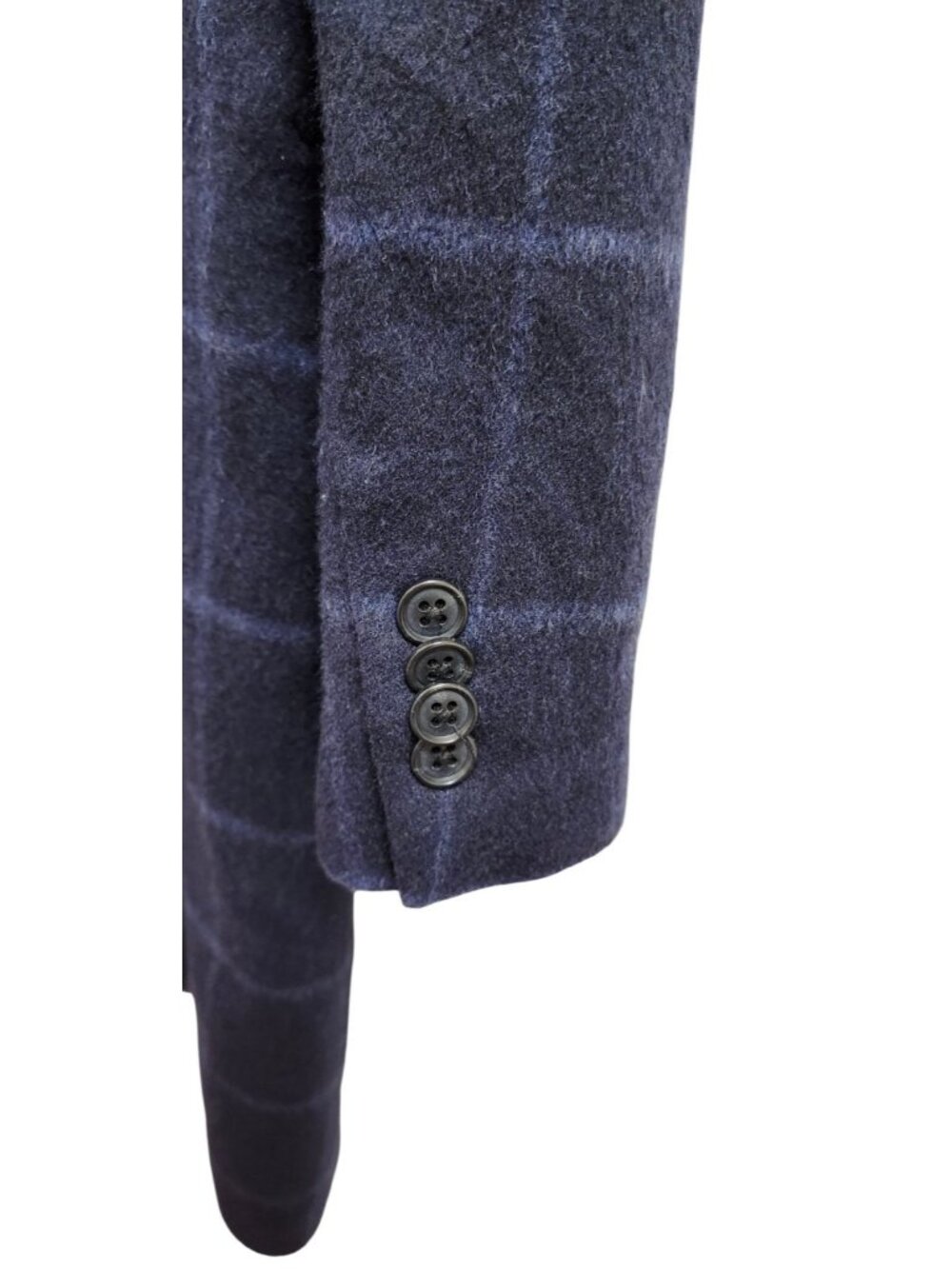 Club Monaco Mantico Wool Blend Overcoat Mens 42 Navy Windowpane Long Coat Jacket - Picture 6 of 16